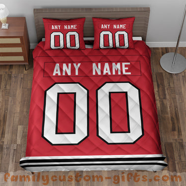 Custom Quilt Sets Chicago Jersey Personalized Ice hockey Premium Quilt Bedding for Men Women